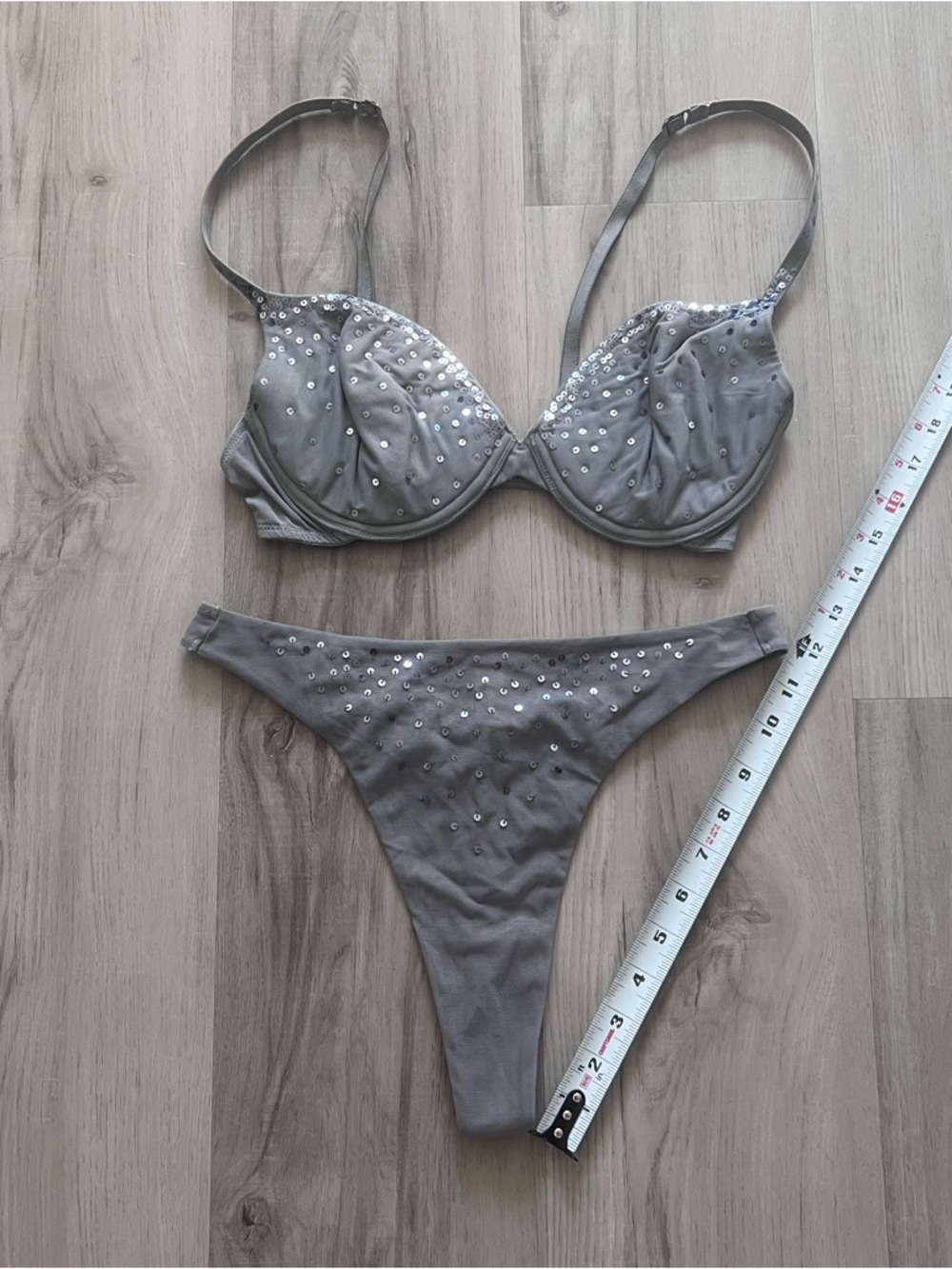 Vintage Victoria’s Secret grey mesh sequinned bra 36C thong L NWOT deadstock y2k - Picture 14 of 17